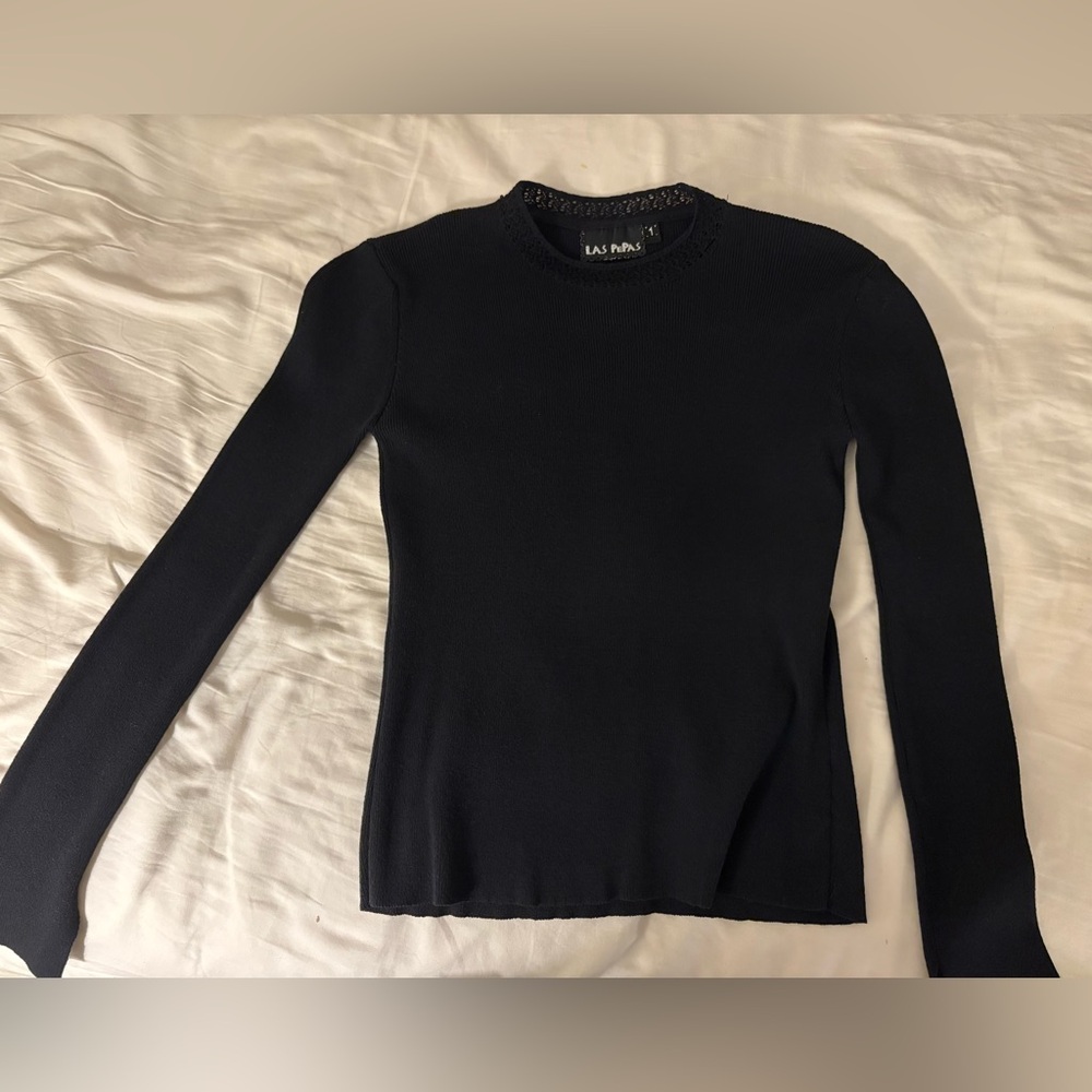 Elegant Black Long Sleeve Top Beautiful Neck Detail